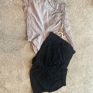 Grey and black pairs of linen style shorts